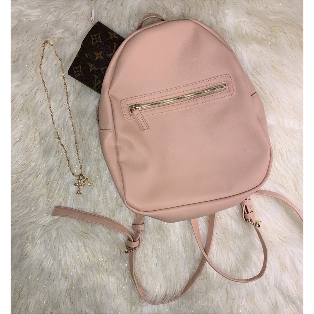 Baby Pink Vegan Leather Soft Mini Backpack Handbag - Picture 3 of 6